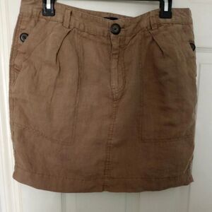 Gap 100% Linen Brown Zipper Pockets Mini Skirt 8